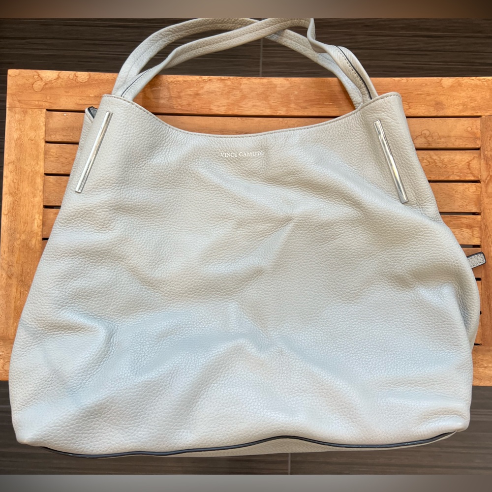Vince Camuto Pebbled Leather Large Shoulder 
Tote – Grey